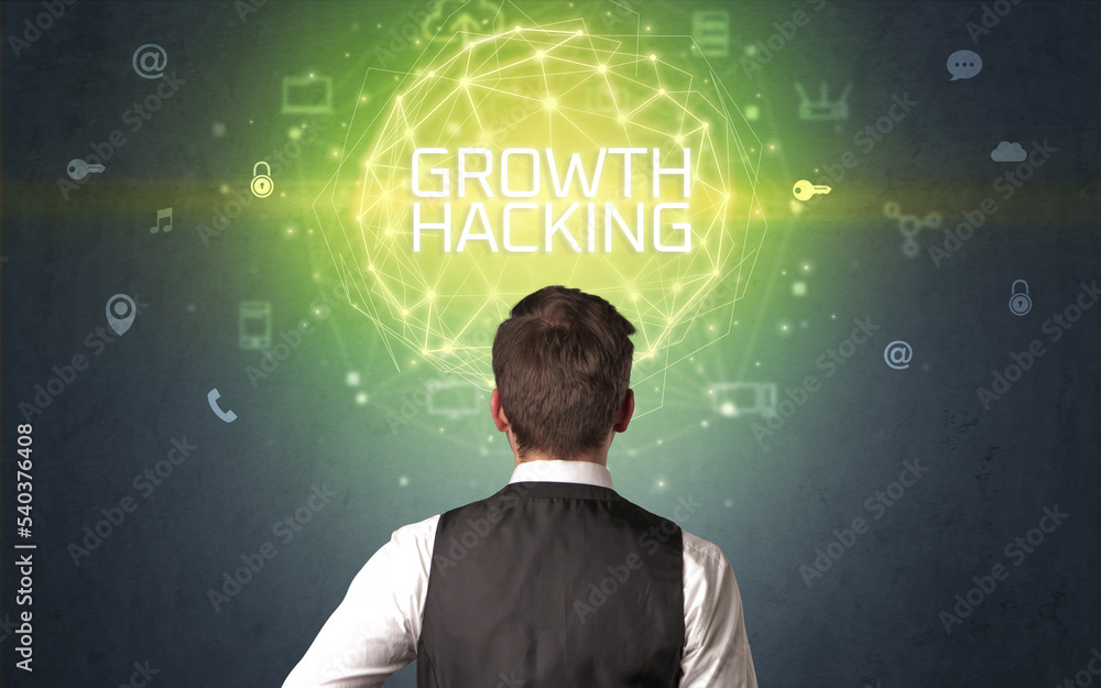 Rear view of a businessman, online security concept Rear view of a businessman, online security concept