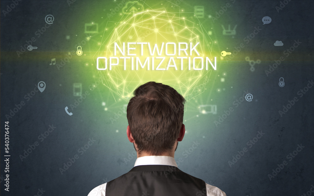 Rear view of a businessman, online security concept Rear view of a businessman, online security concept