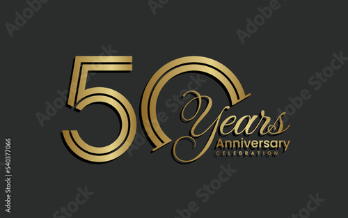 50th Anniversary logo design. Fifty years Celebrating Anniversary Logo in gold color for celebration event, invitation, greeting, web template, flyer, banner, Double line logo, vector illustrationy