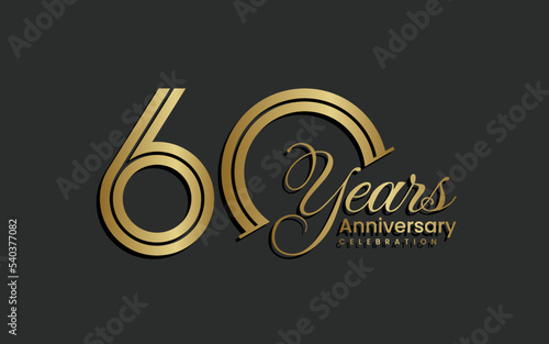 60th Anniversary logo design. Sixty years Celebrating Anniversary Logo in gold color for celebration event, invitation, greeting, web template, flyer, banner, Double line logo, vector illustration