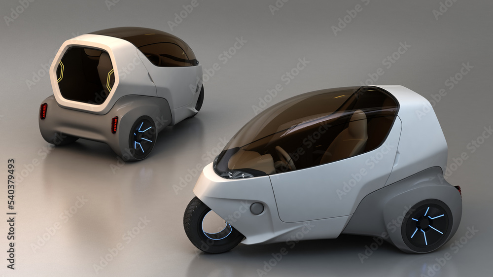 new EV concept car e trike design launch vehicle isolated in