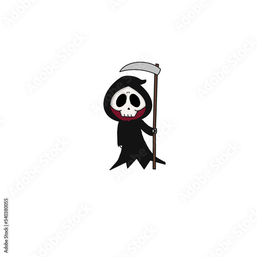 Cartoon drawing of the grim reaper for halloween with transparent background