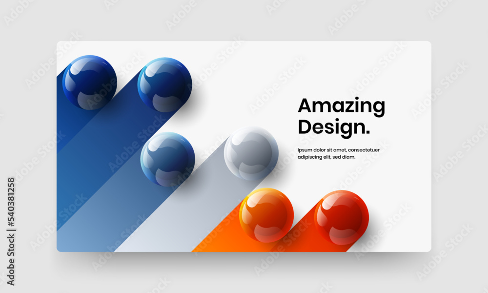 Geometric company cover vector design illustration. Amazing realistic balls landing page template.
