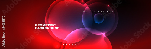 Shiny neon circles and bubbles, dark abstract background with blurred magic neon light, wallpaper design