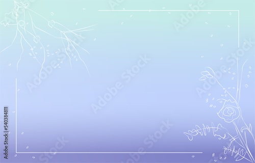 Abstract background with a linear pattern of branches and flowers. Horizontal blue gradient with space for text. Suitable for banners  backgrounds  invitations