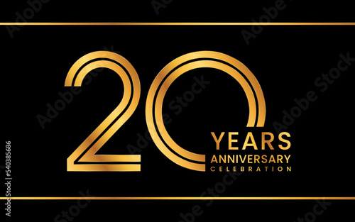 20th Anniversary logotype. Anniversary Celebration template design with gold color for celebration event, invitation, greeting card, flyer, banner, web template, double line logo, vector illustration