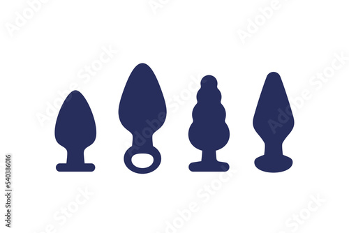 anal plugs icons, sex toys isolated on white