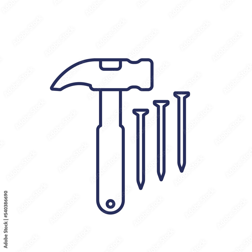 hammer and nails line icon on white hammer and nails line icon on white
