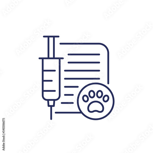 dog vaccination certificate line icon on white