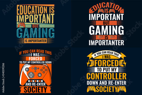 Gamer typography and Vector t-shirt design Set, game t-shirt Bundle design that is perfect for boy or kid