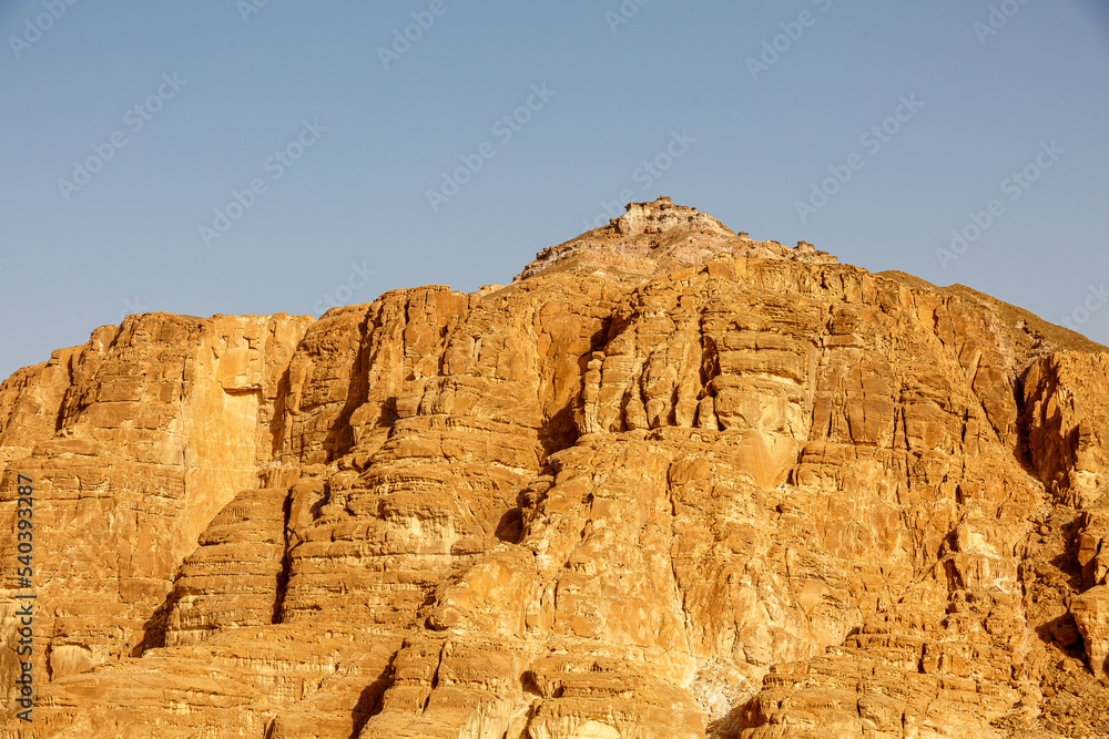 View to Sinai desert with hills and empty blue sky View to Sinai desert with hills and empty blue sky