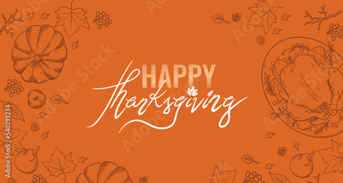 Happy thanksigiving turkey, meal, dinner, line, outline, layout, orange photo