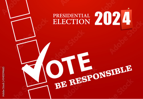 Voting Symbols vector design presidential election 2024. Red banner. Horizontal vector illustration
