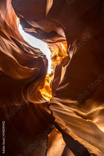 Inside view of the Antelope canyon in Arizona with red rock formations