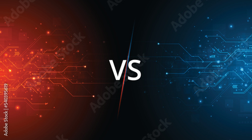 Battle or competition background concept. illustration blank template with sparks electric circuit and letters VS. Concept of cyber sport.