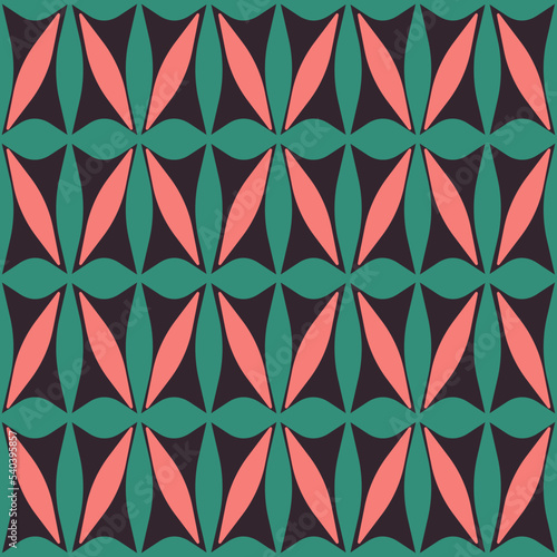 Ethnic geometric flower pattern. Ethnic islamic red-green abstract flower geometric shape seamless pattern background. Geometric flower pattern for fabric, interior decoration elements, upholstery.