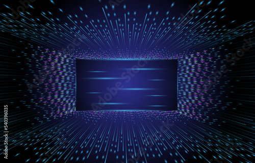 Technology light background LED projection screen. Vector stage display background with glow blue led dots and lines technology. Light spot board texture with pixel effect for stadium video.