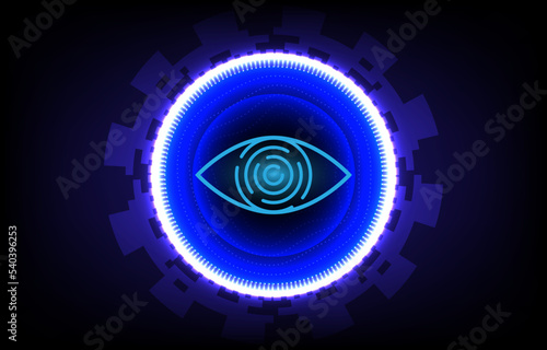 Technology security with eye scan. Retinal scan allowed access concept. Biometric eye icon data. Future cyber technology security identification scanning in flat style. Vector illustration.
