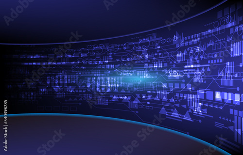 Technology monitor digital. Hi tech modern technology hall with grid line and digital element around layout background. Vector illustrations. Futuristic digital monitor big data technology concept.