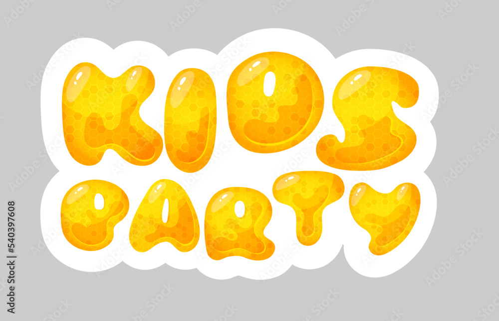 Kids zone vector cartoon banner. honey letters for children's playroom decoration. Sign for children's game room. Kids zone and party room game education fun area design. Vector illustration.
