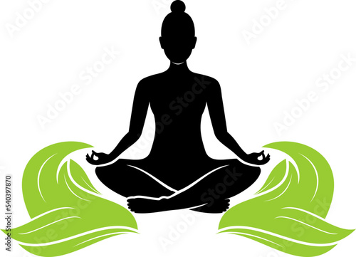 Yoga women in the middle of leaves