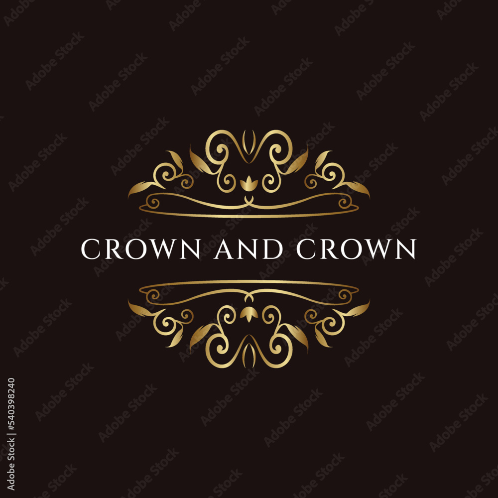 ornament gold crown vector logo template on black background
