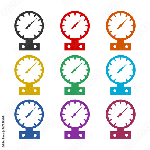 Pressure gauge icon isolated on white background. Set icons colorful