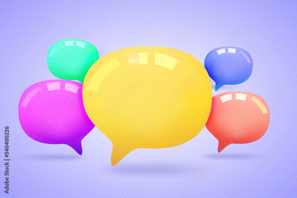 3D speech bubbles for text replacement, chatting or message box, social media chatting concept. 3d vector illustration 3D speech bubbles for text replacement, chatting or message box, social media chatting concept. 3d vector illustration