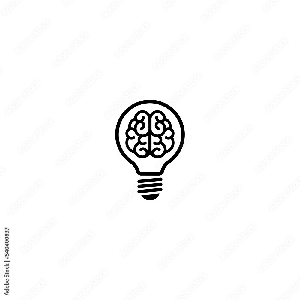 line bulb with brain flat icon. Isolated on white. line bulb with brain flat icon. Isolated on white.