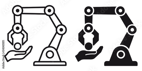 ofvs195 OutlineFilledVectorSign ofvs - human cobot collaboration vector icon . robotic arm . job . hand . automation . isolated transparent . black outline and filled version . AI 10 / EPS 10 . g11534 photo