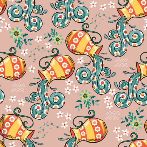 Aquarius zodiac star seamless pattern. Aquarius sign symbol stars Vector EPS10