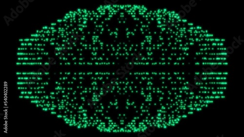 Abstract looped dynamic composition of luminous particles green. Abstract particle background with depth of field.