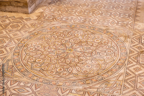 Ancient mosaic in Hisham's Palace aka Khirbet al Mafjar, an archeological site in Jericho photo