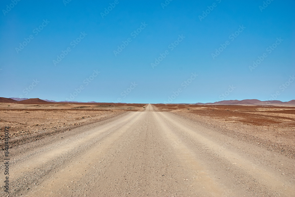 Gravel road in the lonely Damaraland in northern Namibia