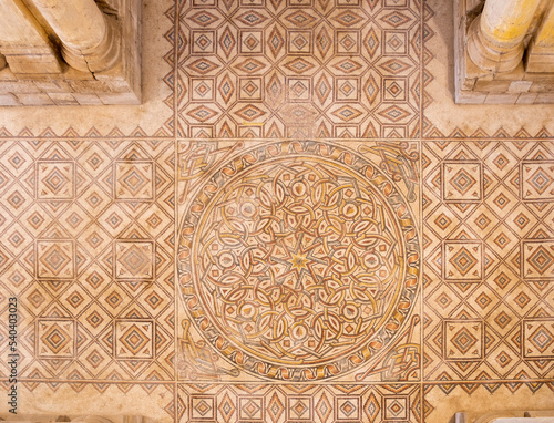 Ancient mosaic in Hisham's Palace aka Khirbet al Mafjar, an archeological site in Jericho photo