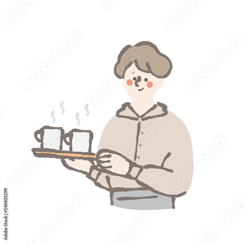 カフェ店員　スタッフ　女性　イラスト