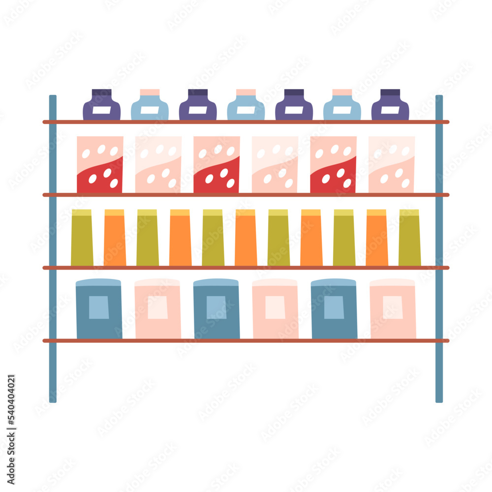 Shelves with goods in a supermarket, grocery store or a shop Shelves with goods in a supermarket, grocery store or a shop