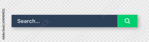 Search bar template. Internet browser engine with search box, address bar and text field. UI design, website interface element with web icons and push button. Dark mode. Vector illustration