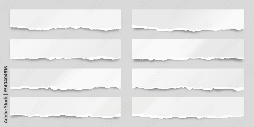 Ripped paper strips. Realistic crumpled paper scraps with torn edges. Shreds of notebook pages. Vector illustration. Ripped paper strips. Realistic crumpled paper scraps with torn edges. Shreds of notebook pages. Vector illustration.