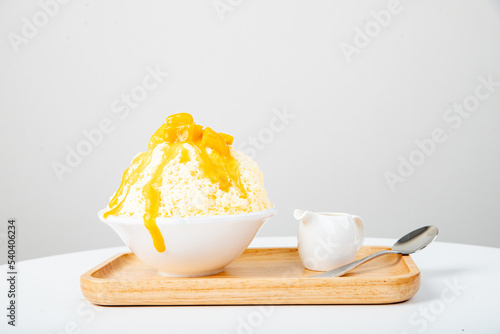 Mango Japanese shaved ice. Snow ice with Mango toping and milk.