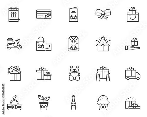set of gift icons, gift box, present