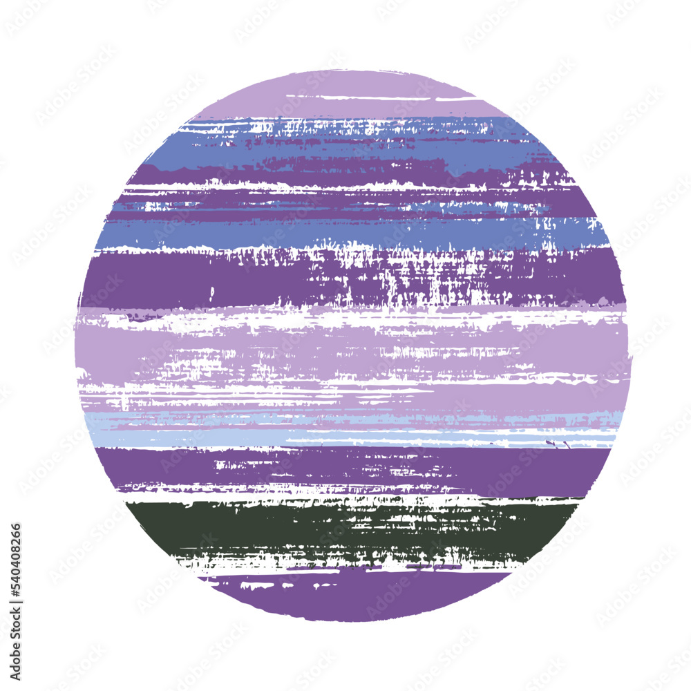 Abrupt circle vector geometric shape with stripes texture of paint horizontal lines. Old paint texture disk. Stamp round shape logotype circle with grunge stripes background.