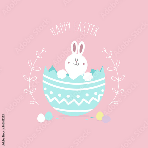 happy easter festival with animal pet bunny rabbit and egg, pastel color, flat vector illustration cartoon character