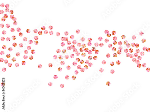 Pink gold paillettes confetti placer vector illustration. Birthday anniversary greeting card background. Delicate shining tinsel elements holiday decoration. Birthday celebration confetti.