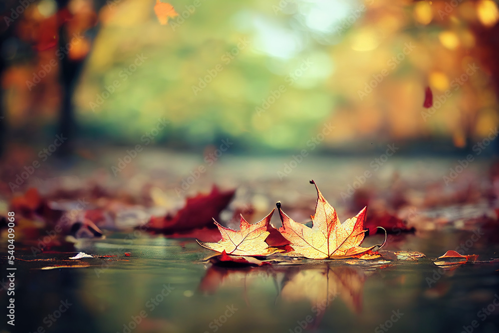 Fall leaf background in the sunshine close up of an autumn nature