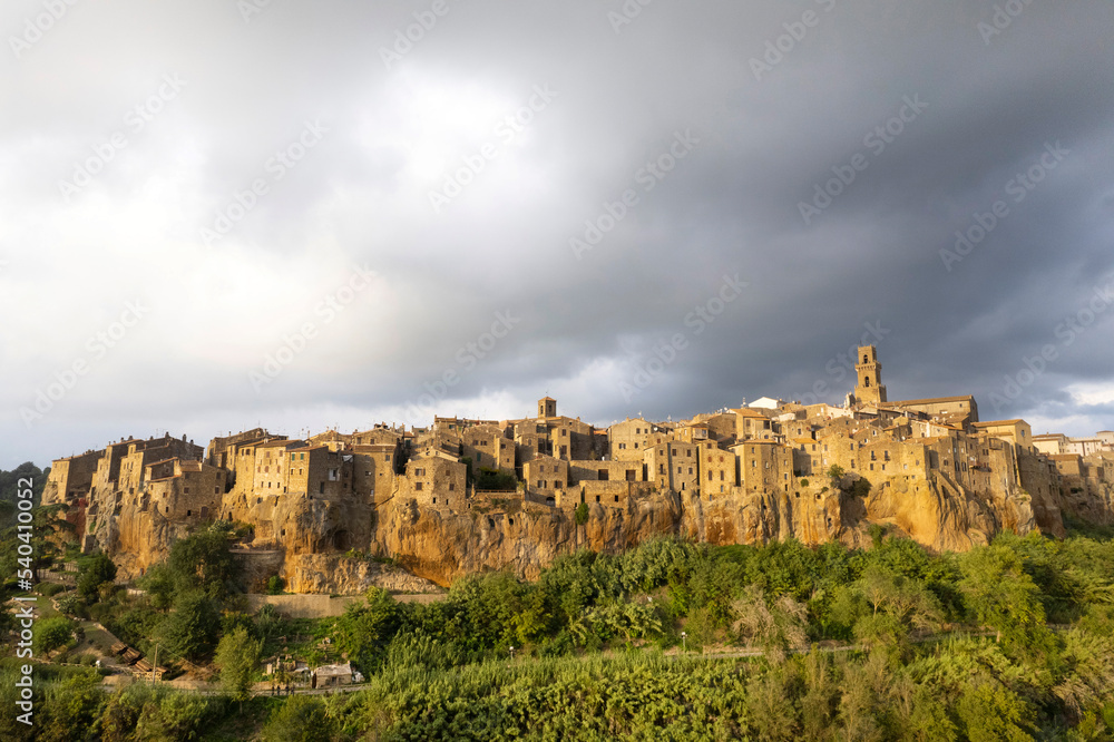 Aerial view of village of Pitigliano Tuscany Italy