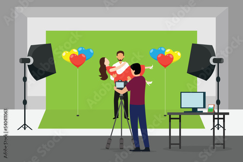 Couple photo shoot in studio 2d vector illustration concept for banner, website, illustration, landing page, flyer, etc.