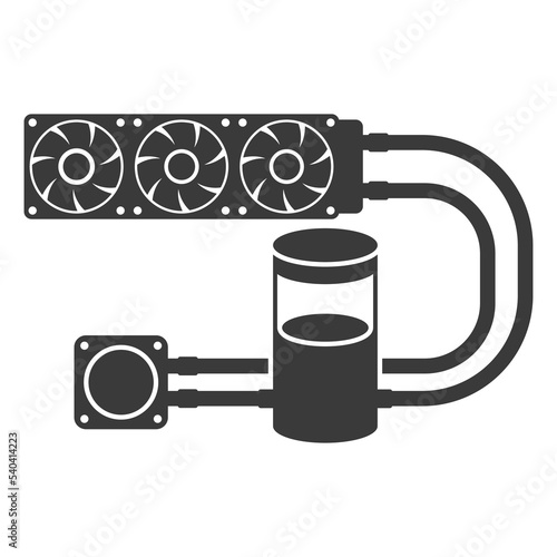 Liquid cooling system for PC glyph icon isolated on white background.Vector illustration.