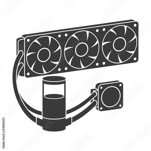 Liquid cooling system for PC glyph icon isolated on white background.Vector isometric illustration.