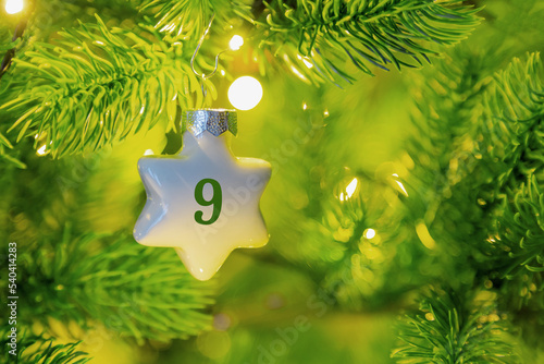 Obraz na płótnie ein Weihnachtsstern mit einer Zahl (9) am Weihnachtsbaum w salonie